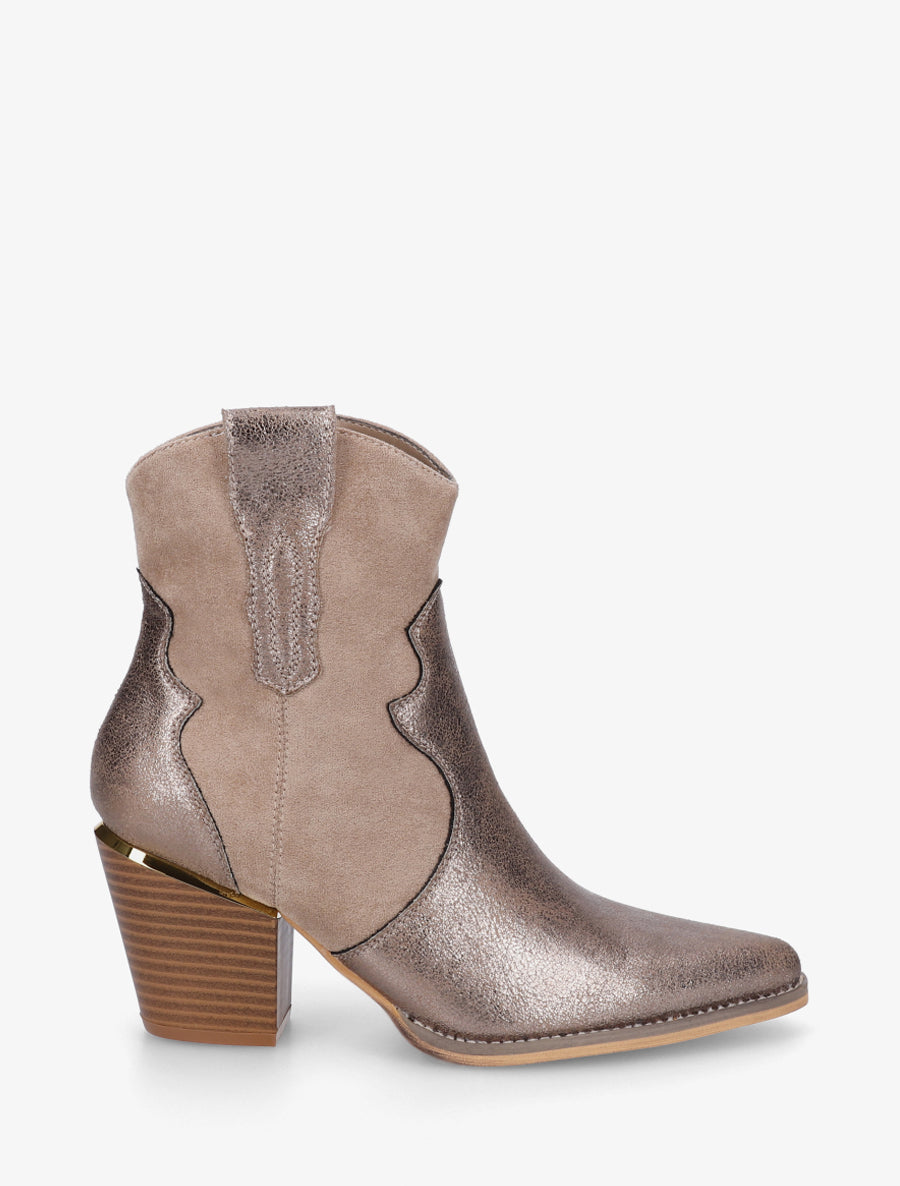 Bottines irisées style santiag - Taupe - 1