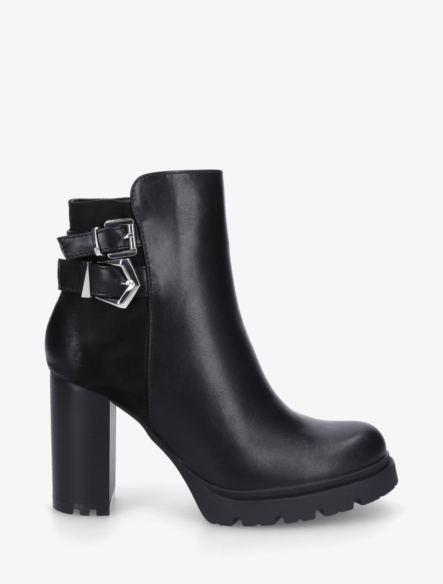 Bottines à talon et boucles - Noir - 1