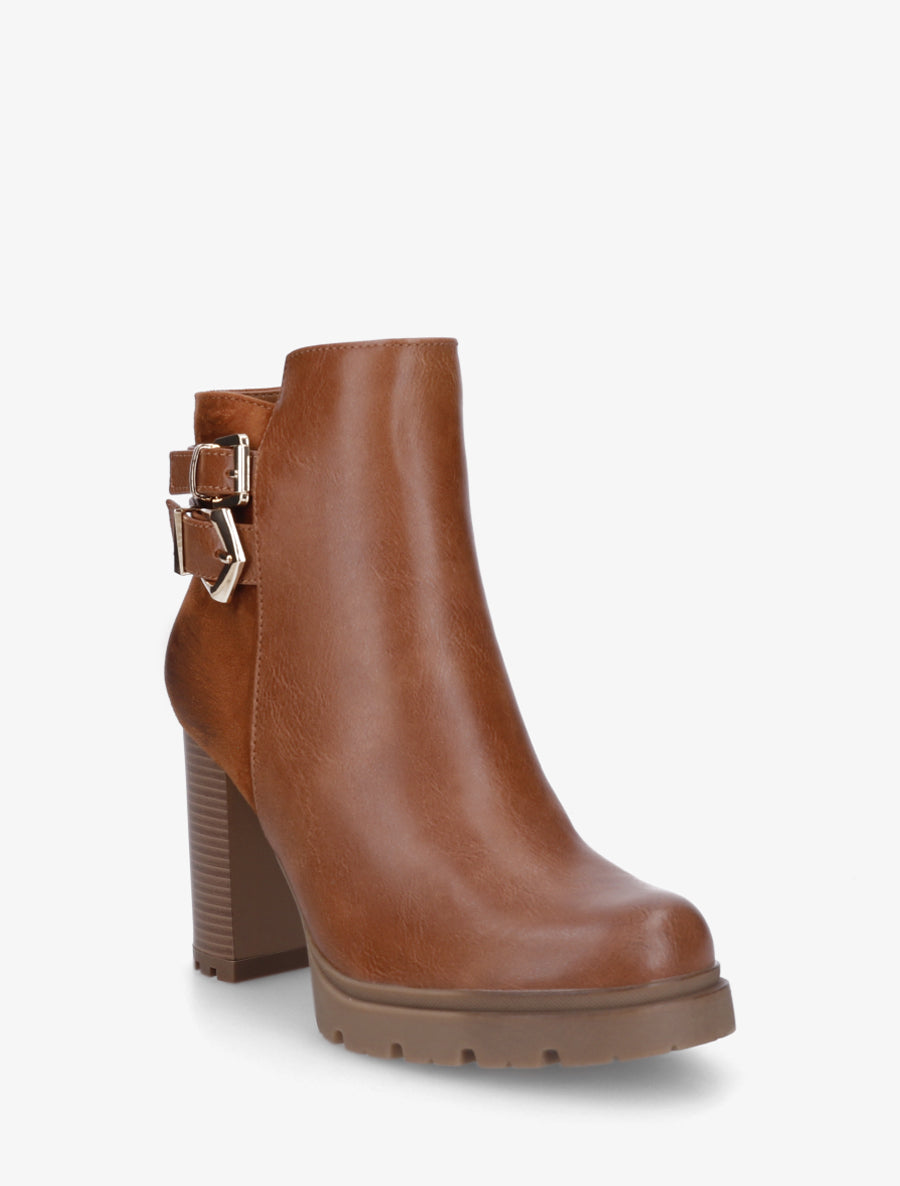 Bottines à talon et boucles - Camel - 2
