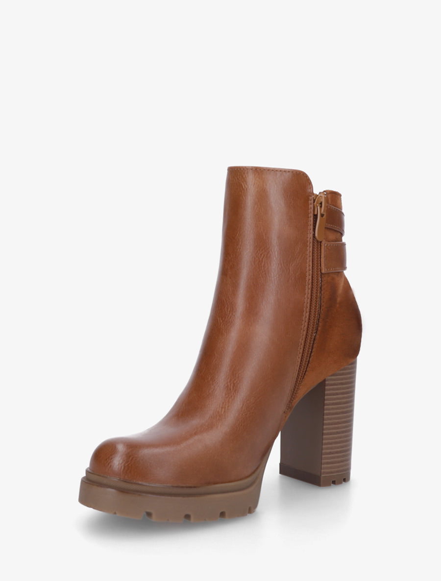 Bottines à talon et boucles - Camel - 3