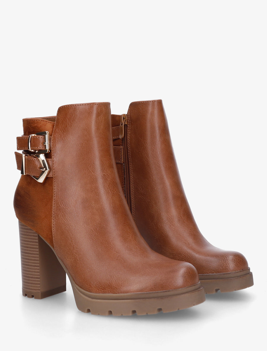 Bottines à talon et boucles - Camel - 4