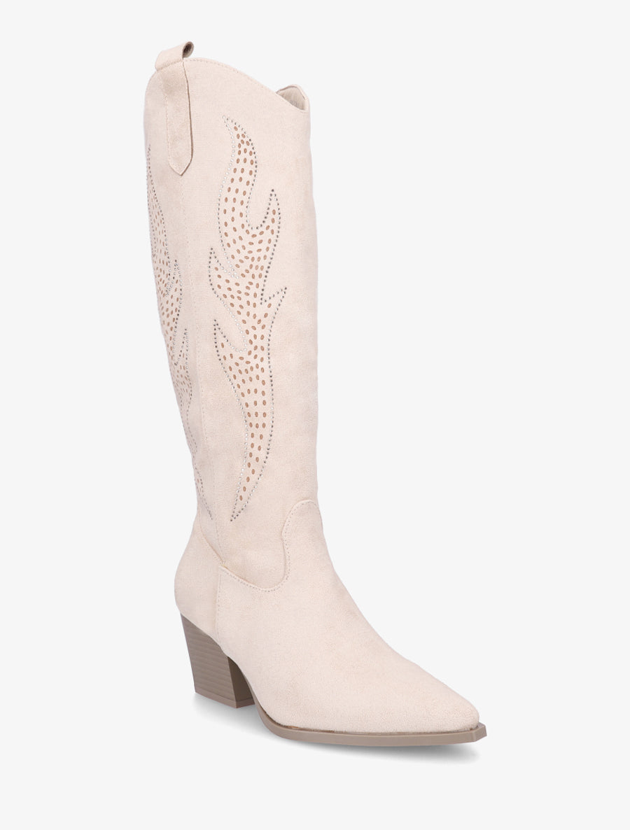Bottes en suédine style santiags - Beige - 2