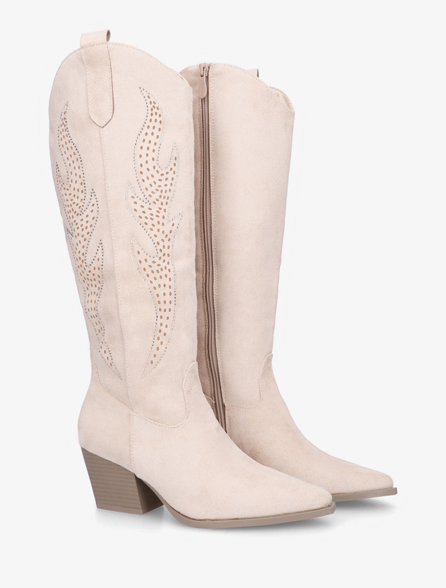 Bottes en suédine style santiags - Beige - 4