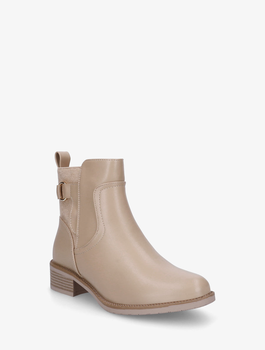 Bottines plates en simili et suédine - Beige foncé - 2