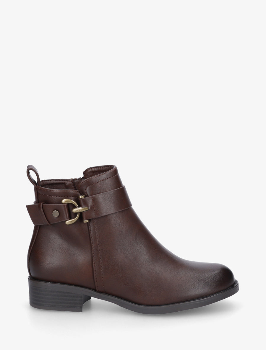 Bottines en simili à boucle décorative - Marron - 1