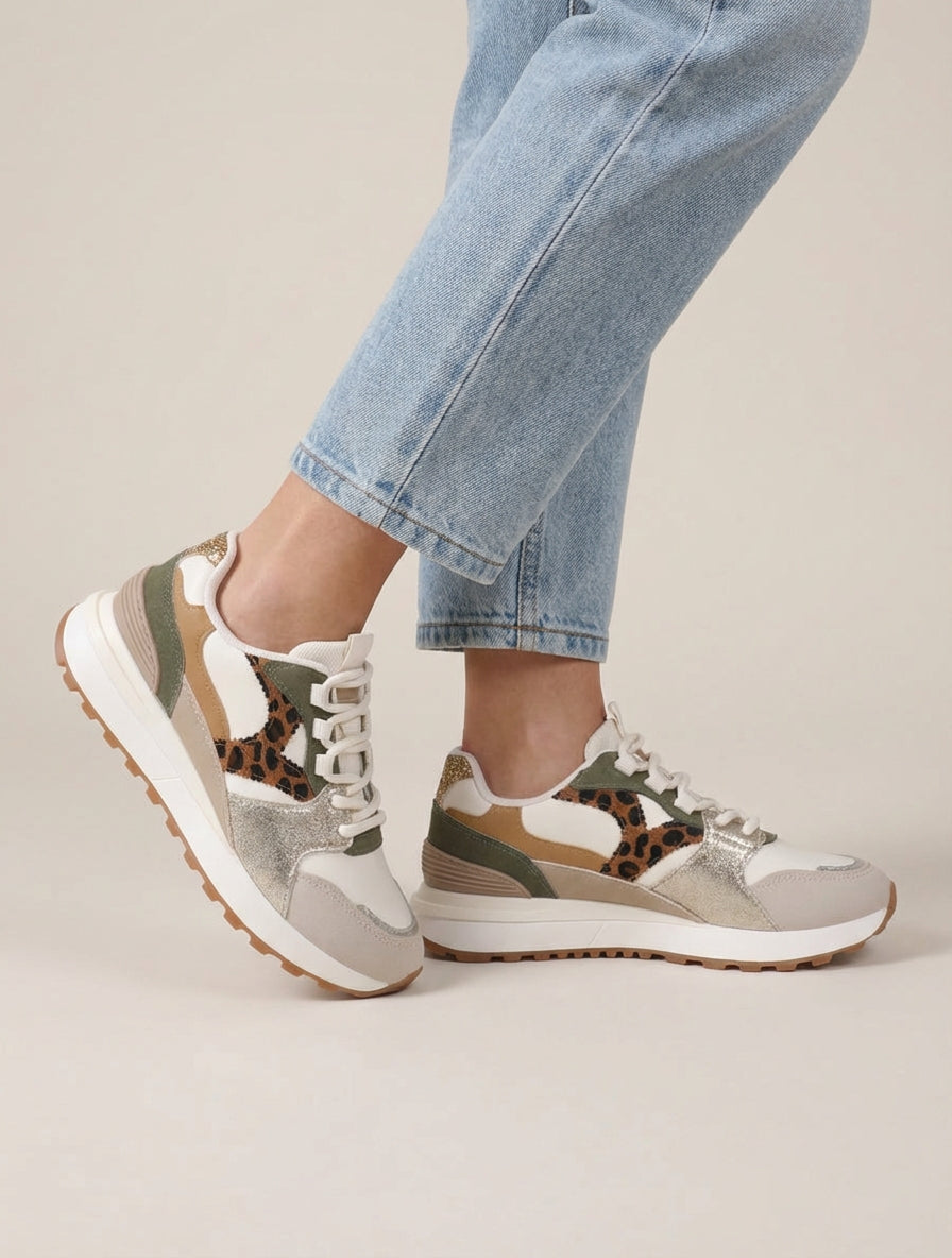 Sneakers met fantasie-inzetstukken - Beige