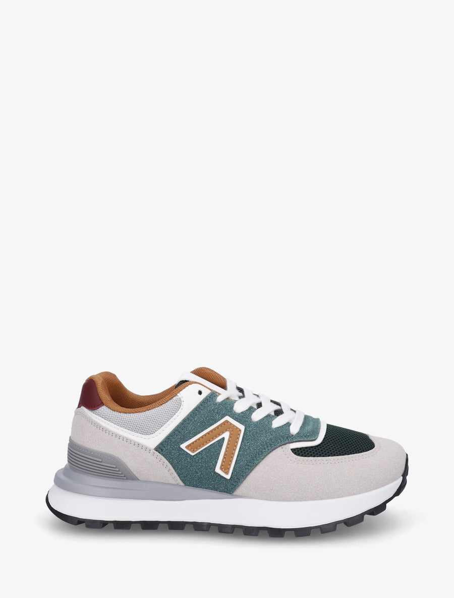 Baskets en suédine et tissu - Vert foncé - 1