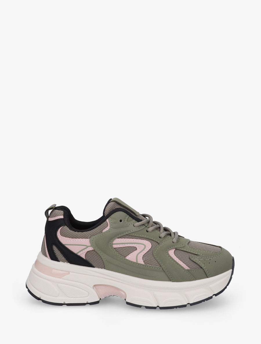 Baskets style running en toile - Kaki - 1