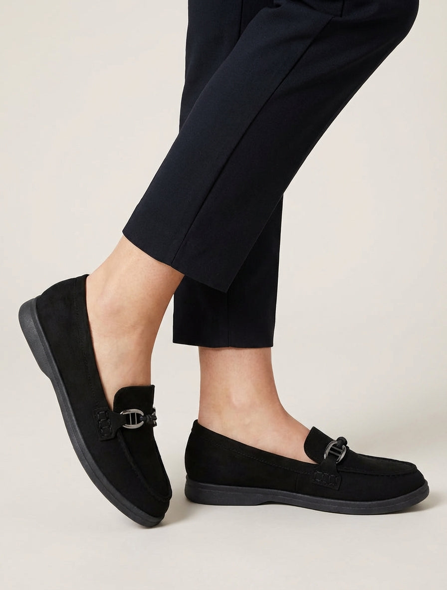 Suède loafers met decoratieve gesp - Zwart