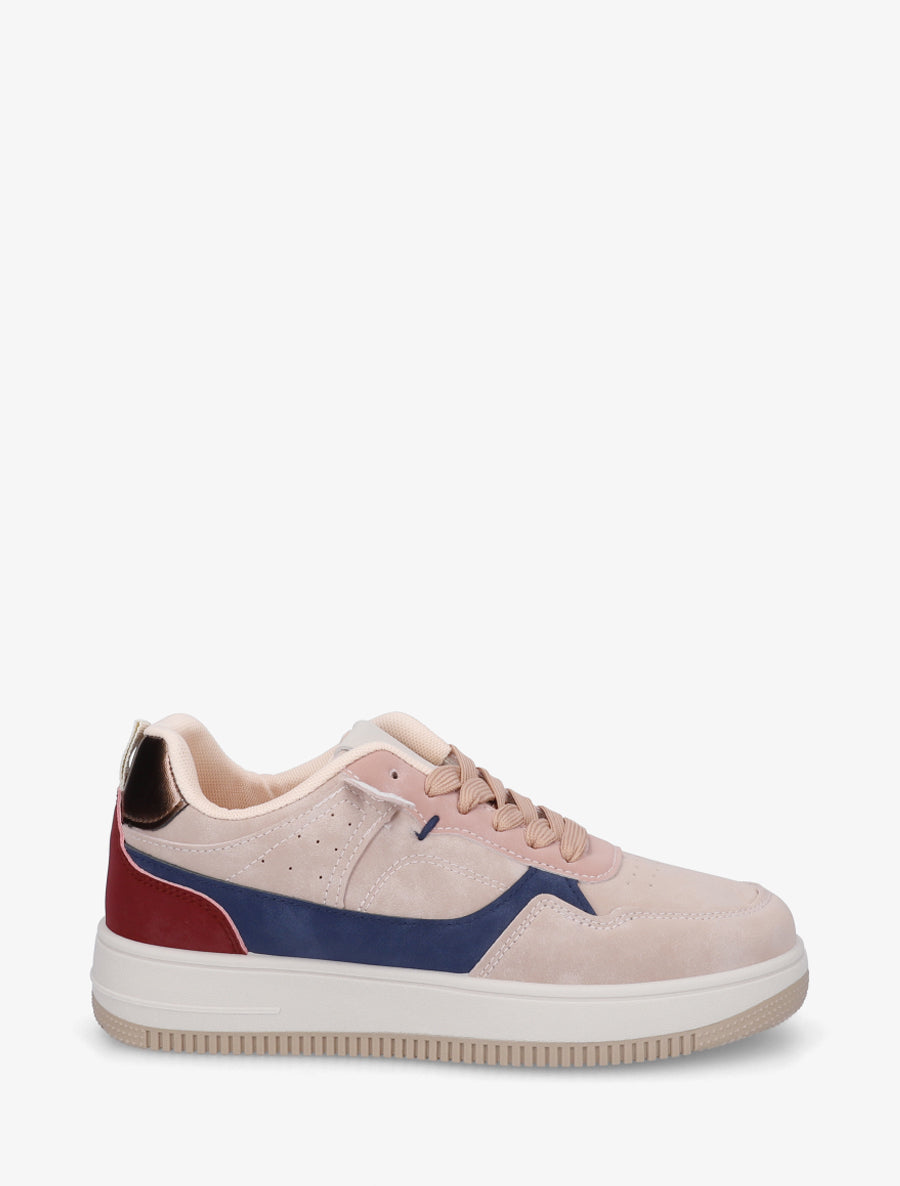 Baskets effet nubuck à semelle épaisse - Rose - 1
