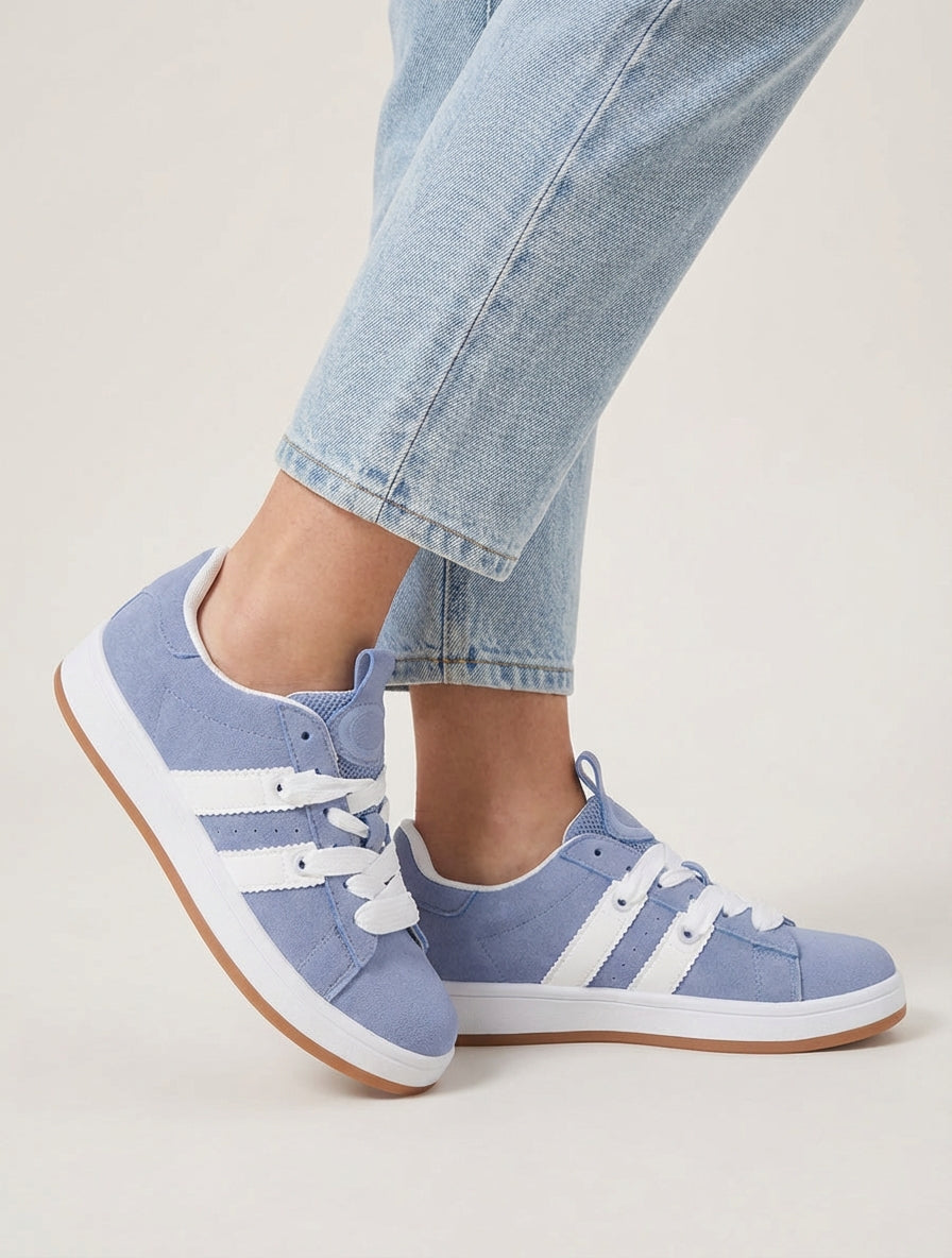 Effen sneakers met contrasterende strepen - Blauw