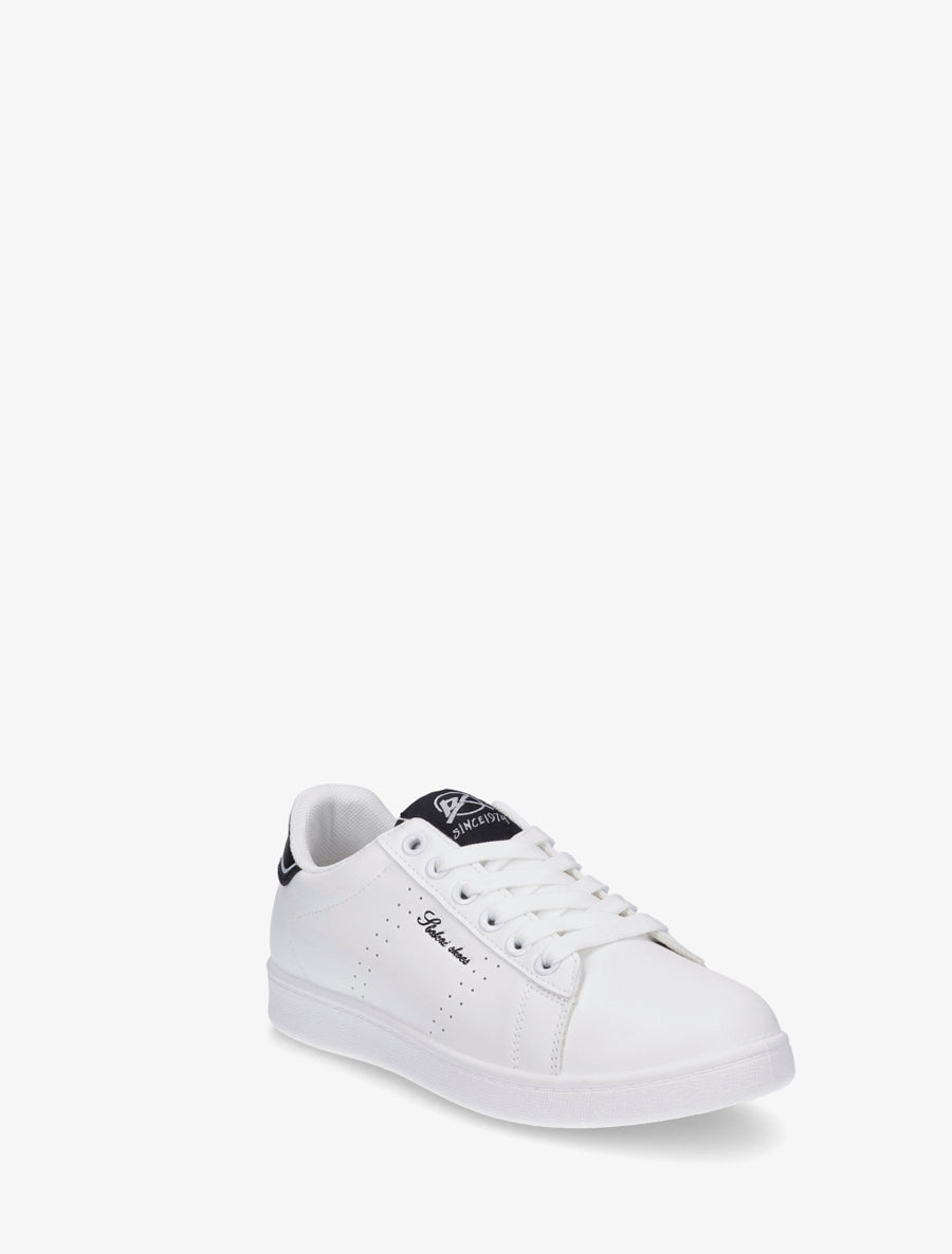 Baskets en simili à inscription brodée - Blanc/noir - 2