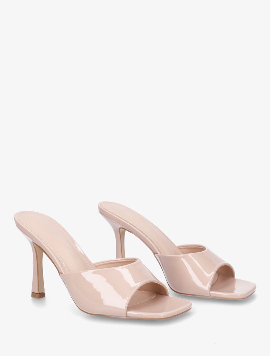 Mules vernies à talon aiguille - Beige - 4