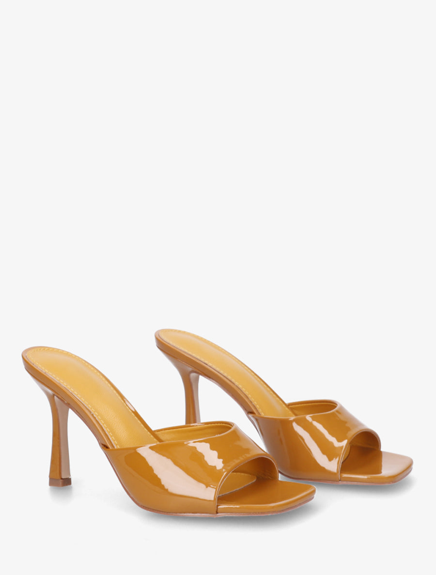 Mules vernies à talon aiguille - Jaune moutarde - 4