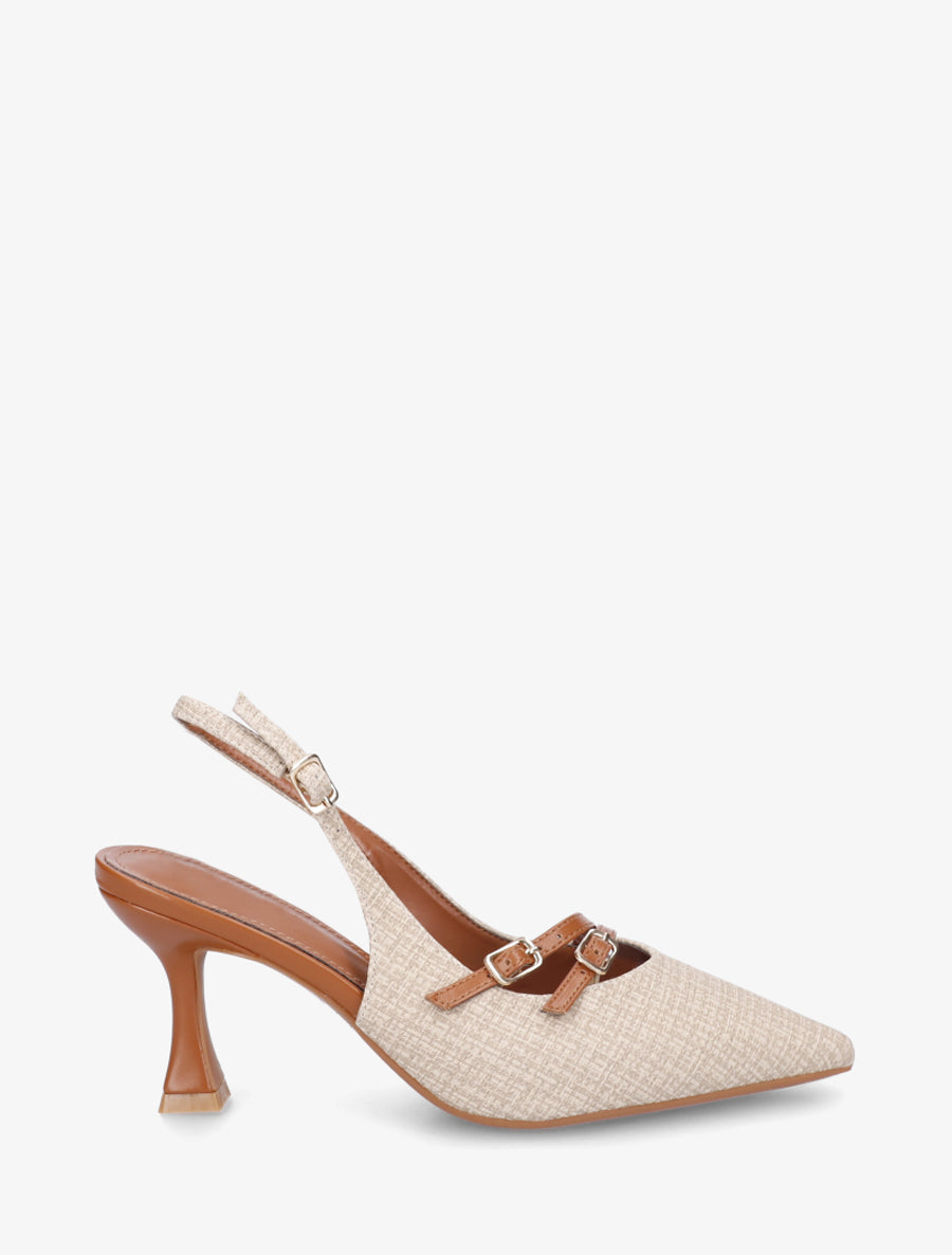 Escarpins en simili texturé à talon - Beige clair - 1
