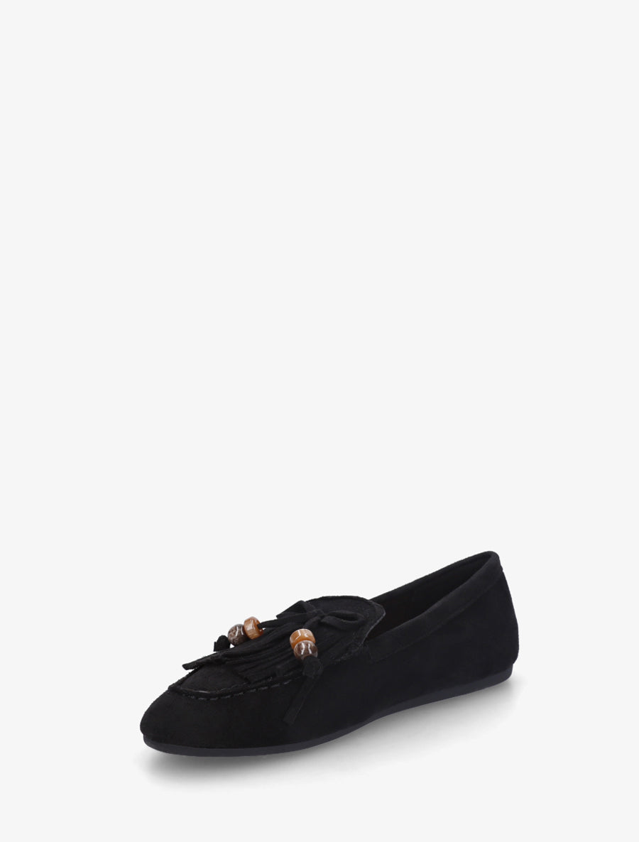 Mocassins en suédine à franges et perles - Noir - 3