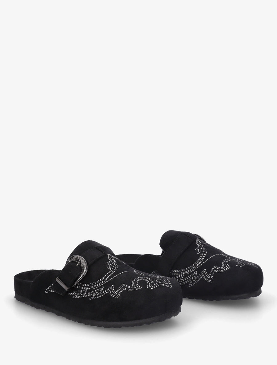Mules à sangle en suédine - Noir - 4