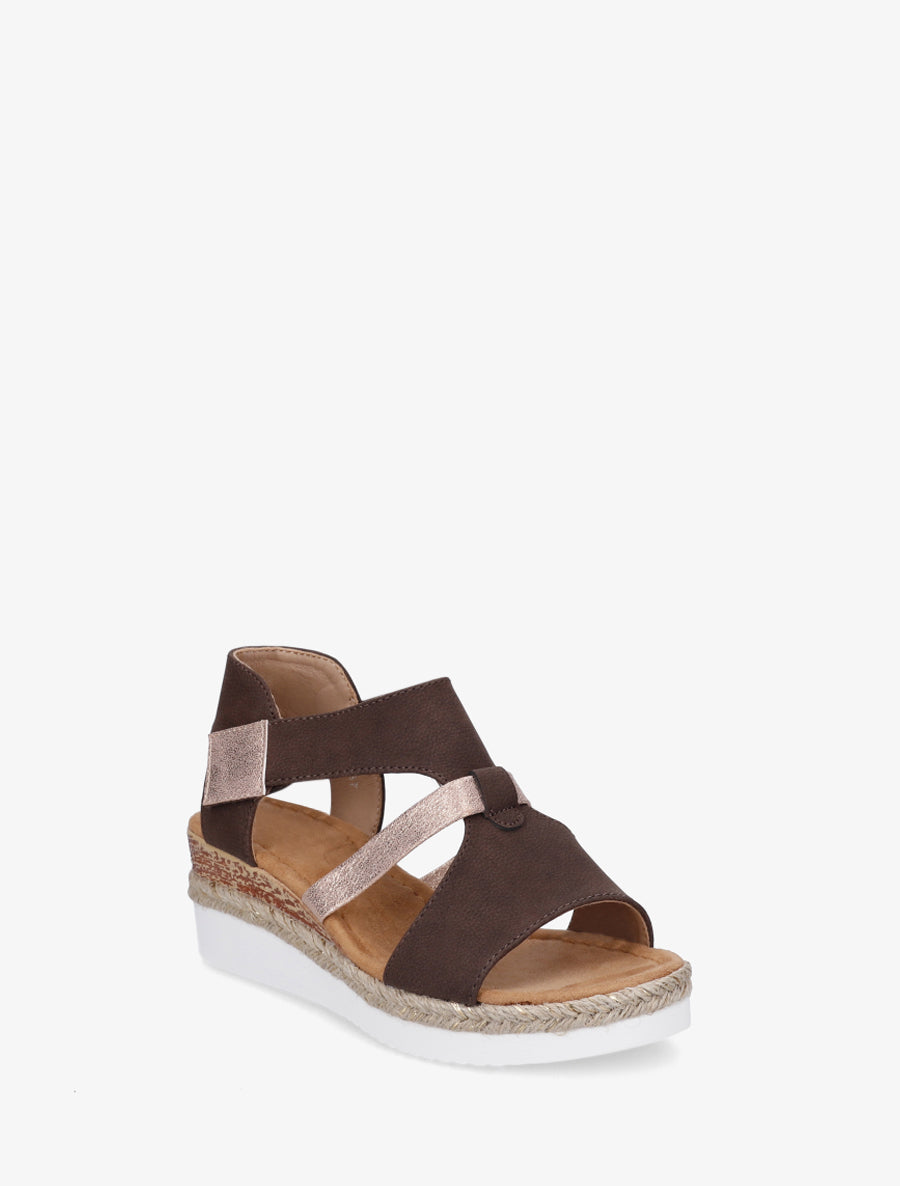 Sandales à scratch et talon compensé - Marron - 2