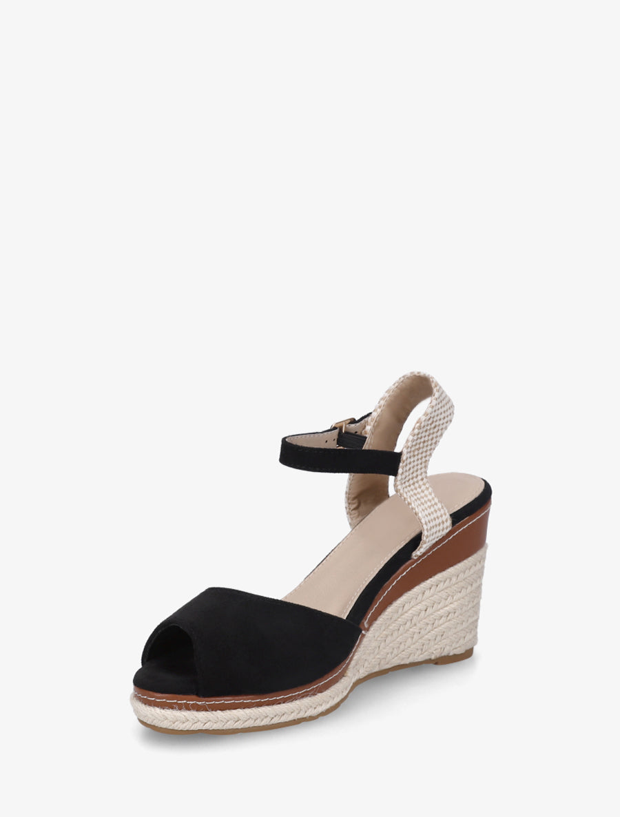 Sandales compensées à contrefort imprimé damier - Noir - 3