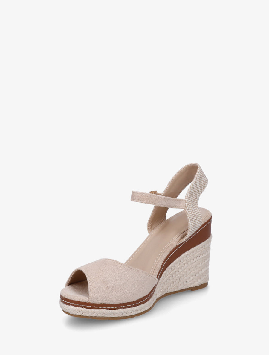 Sandales compensées à contrefort imprimé damier - Beige - 3