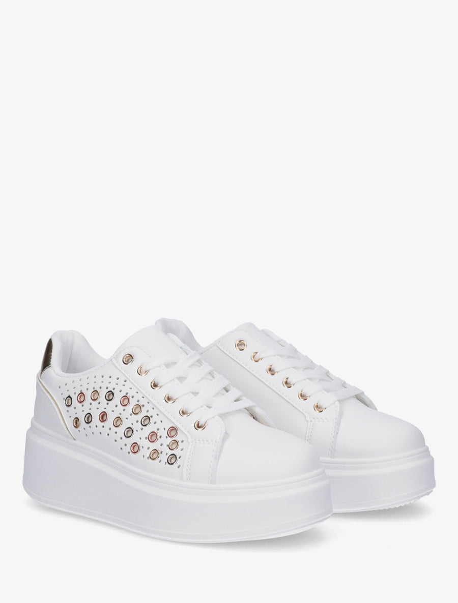 Baskets à semelle plateforme et oeillets - Or - 4