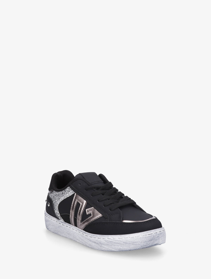 Sneakers à bande pailletée et contrefort clouté - Noir - 2