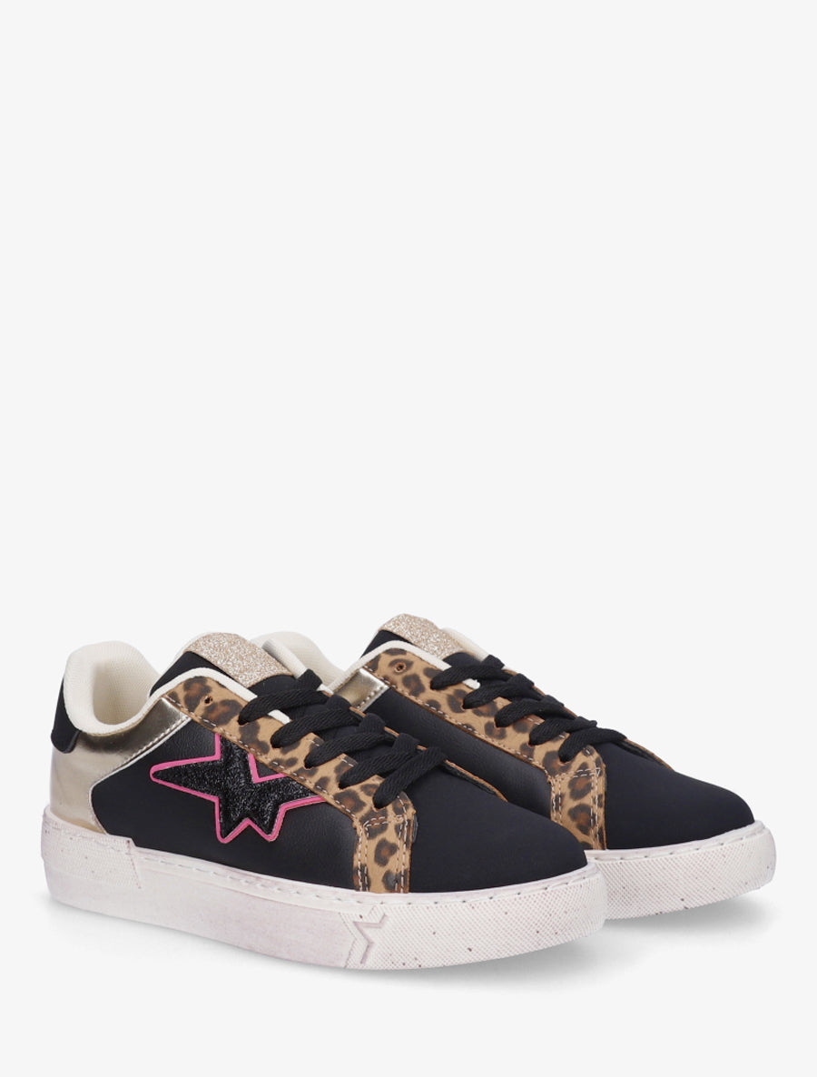 Sneakers en simili à motif étoile - Noir - 4