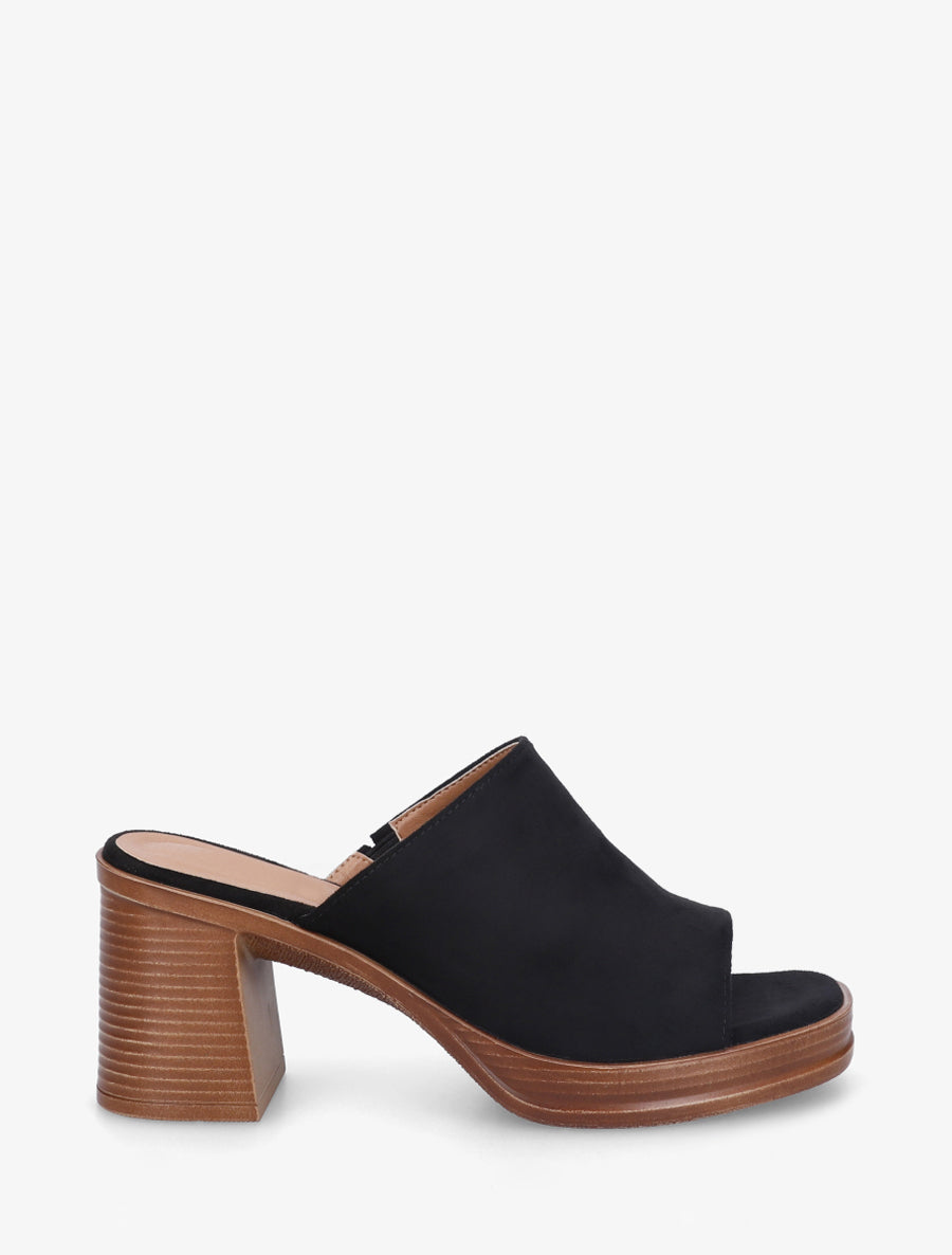 Mules en suédine à talon carré - Noir - 1