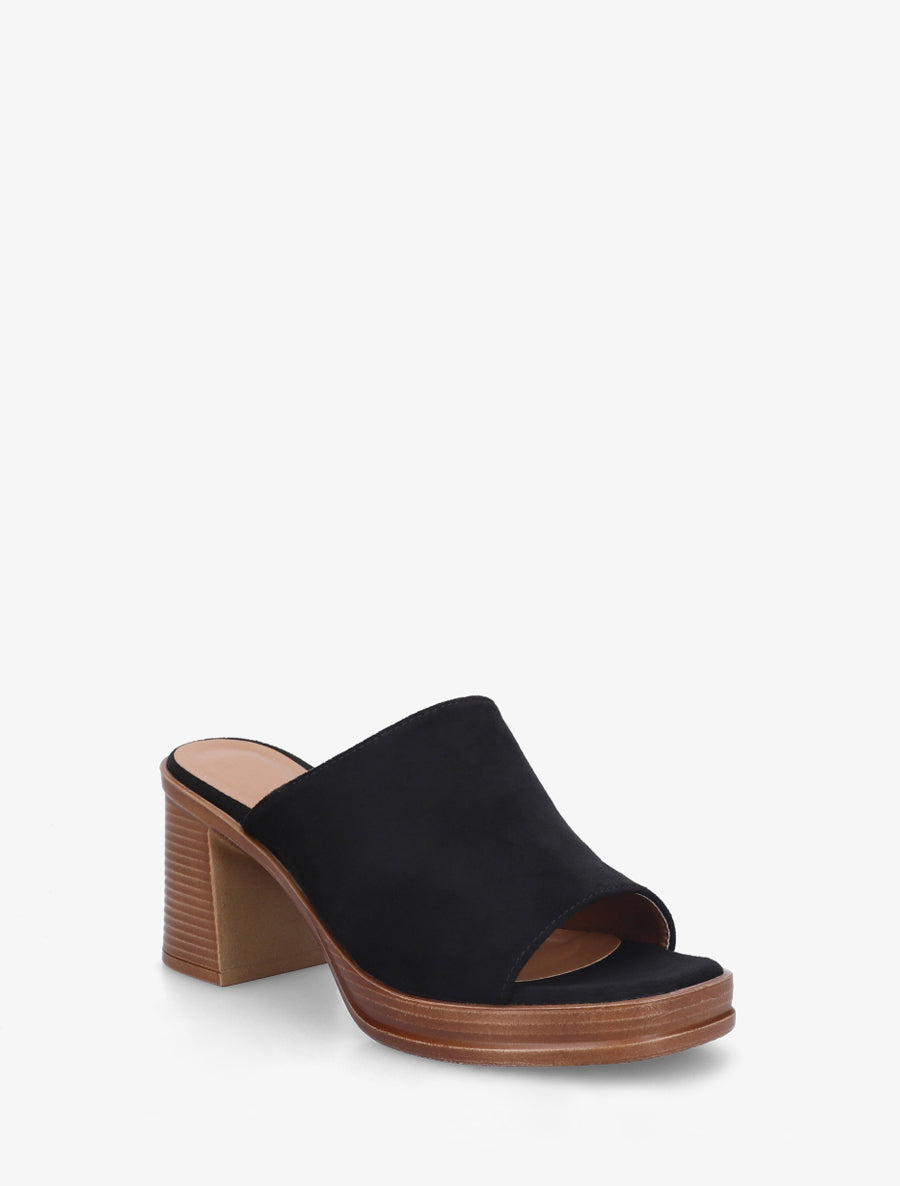 Mules en suédine à talon carré - Noir - 2