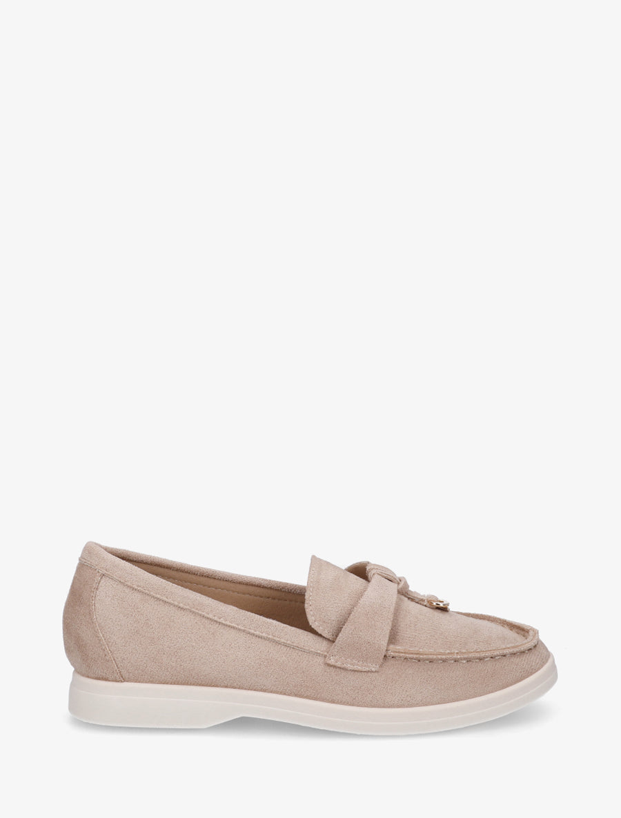 Mocassins en suédine à empiècement bijoux - Taupe - 1