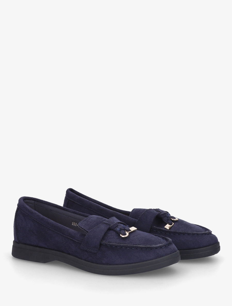 Mocassins en suédine à empiècement bijoux - Marine - 4