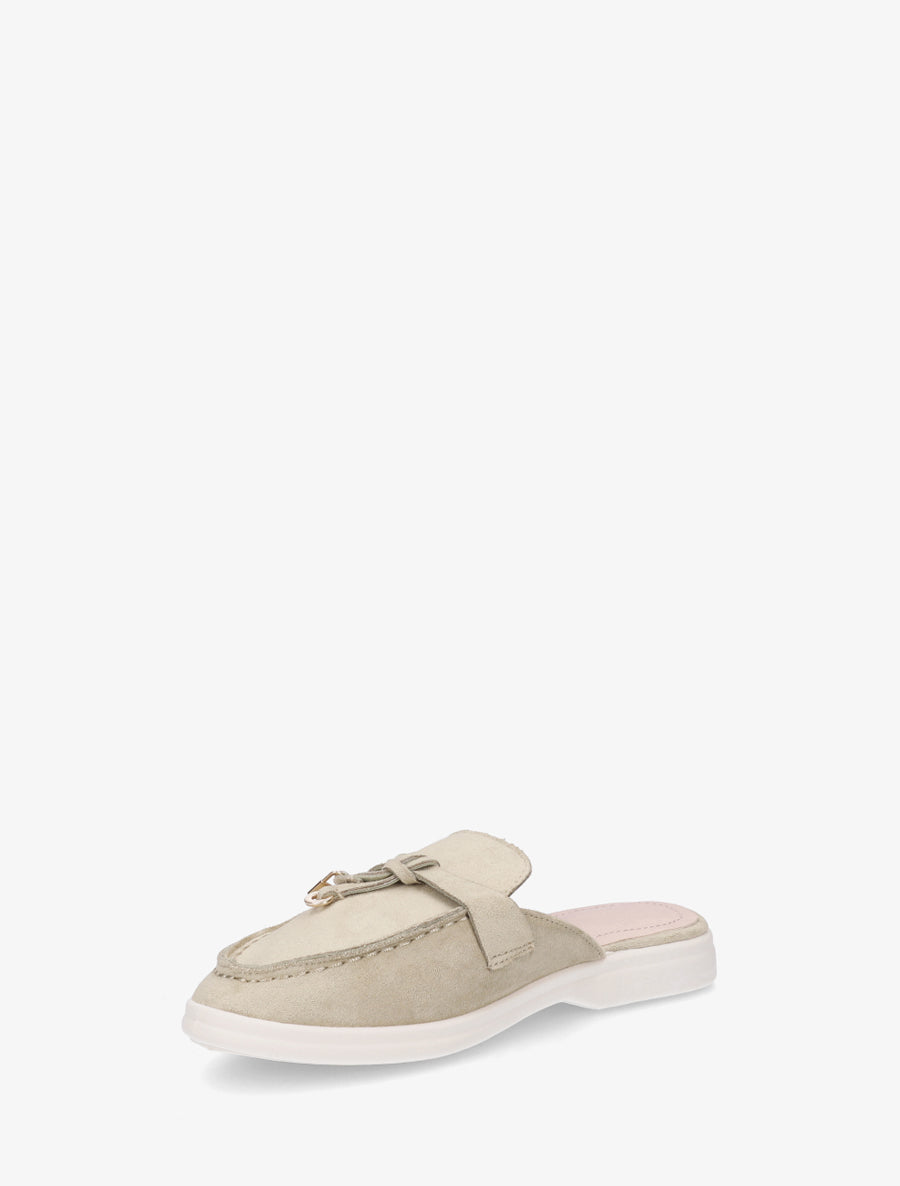 Claquettes à bout rond en suédine - Kaki clair - 3