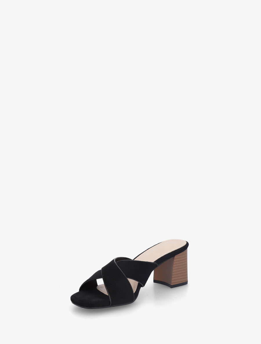 Mules croisées en suédine - Noir - 3