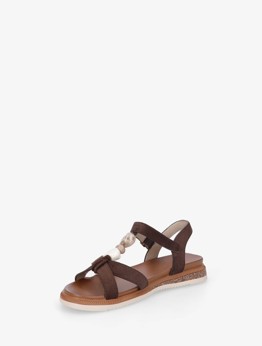 Nu-pieds en suédine à empiècement bijoux pierres - Marron - 3
