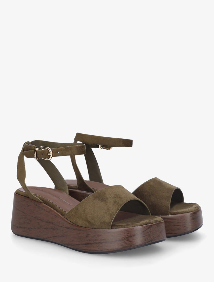 Sandales à semelle compensée effet bois - Kaki foncé - 4