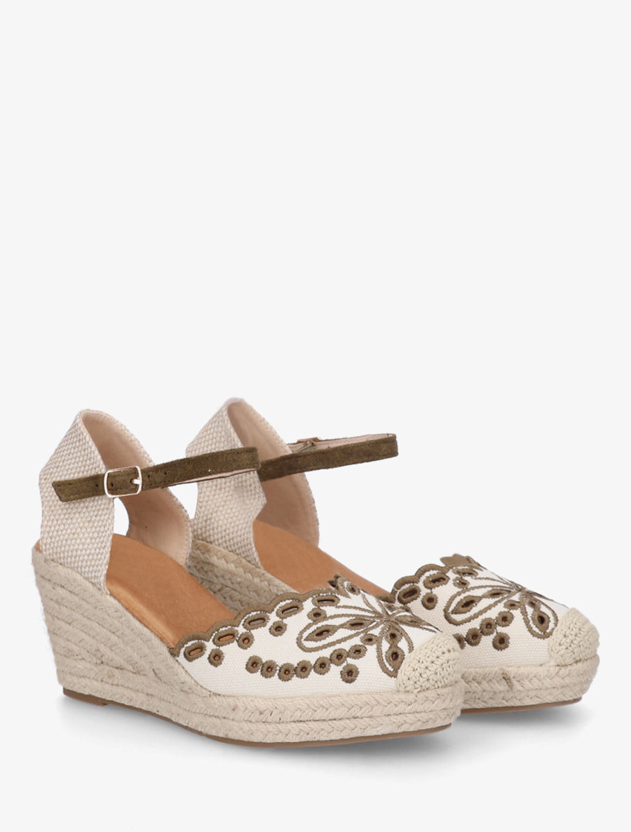 Sandales compensées à contrefort imprimé damier - Kaki - 4