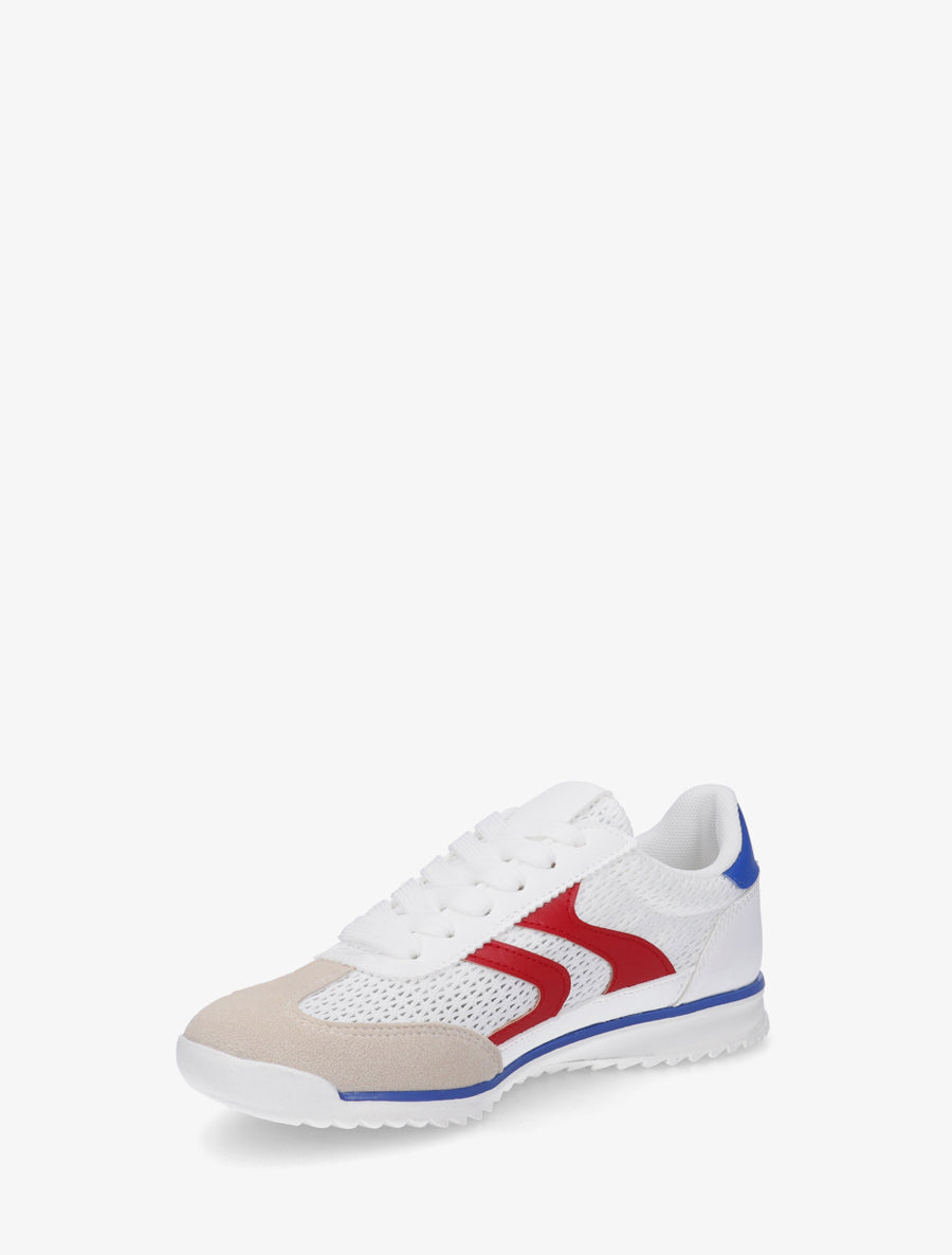 Baskets bimatière à empiècements zig-zag - Blanc/rouge - 3