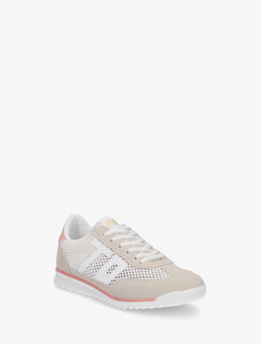 Sneakers bimatière floquées - Beige - 2