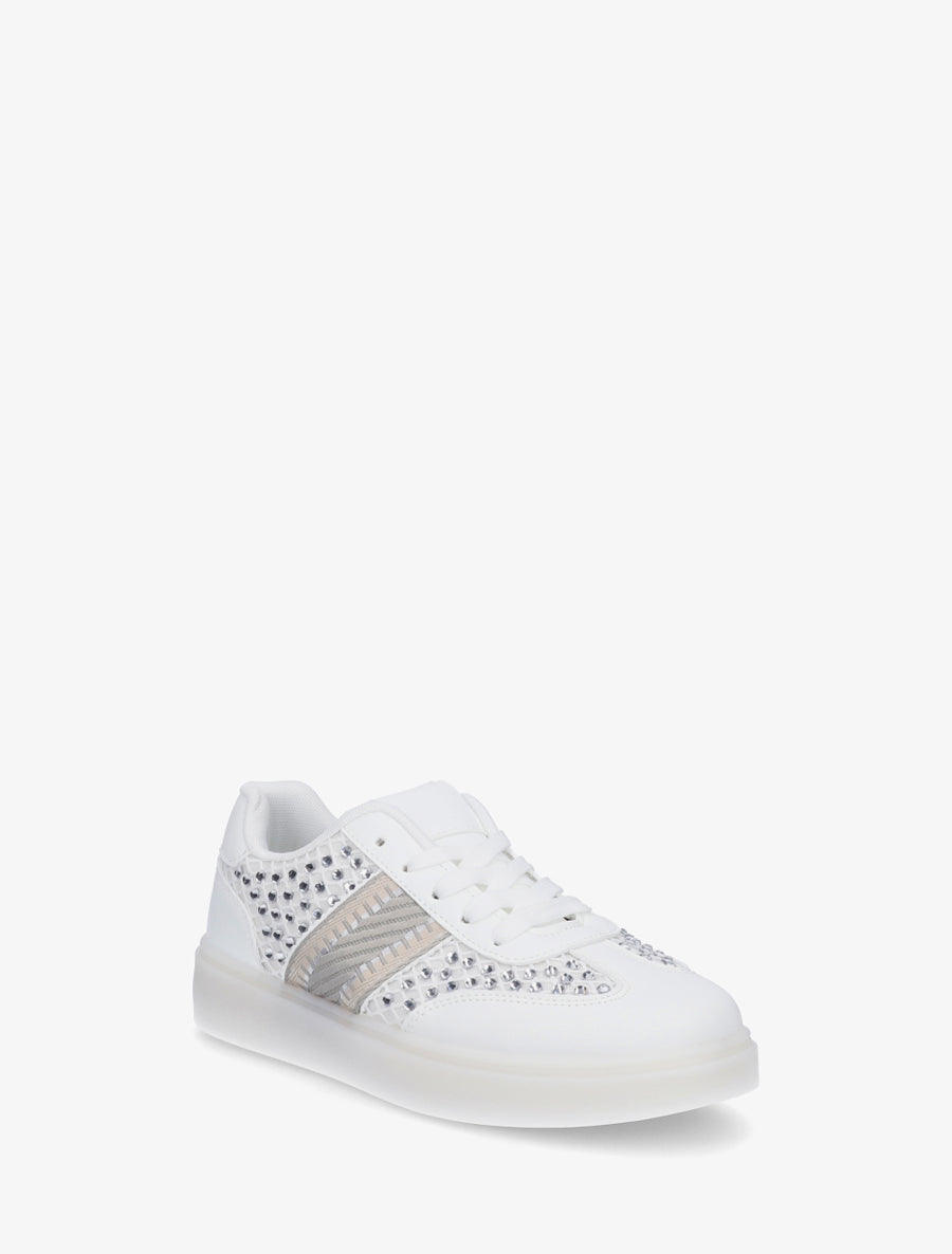 Sneakers strassées à semelle caoutchouc - Blanc - 2
