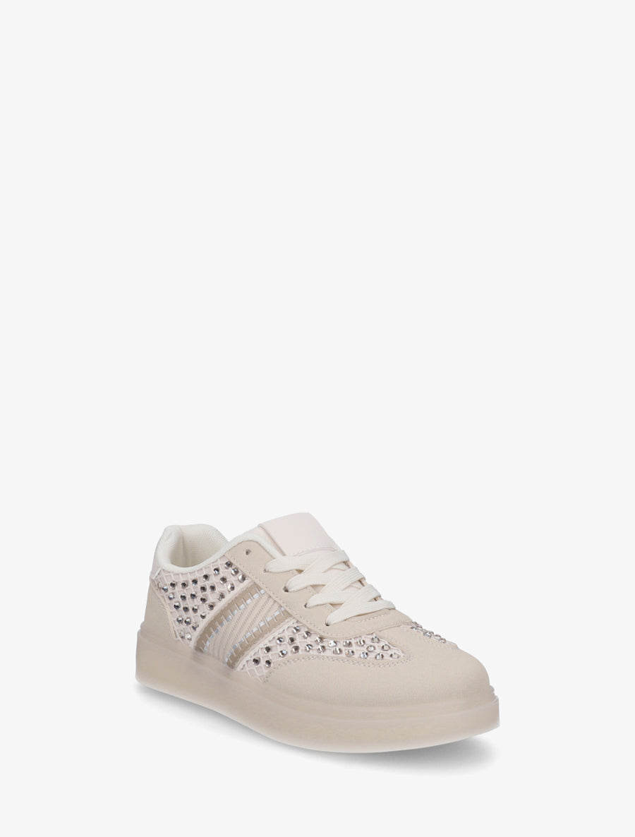 Sneakers strassées à semelle caoutchouc - Beige - 2