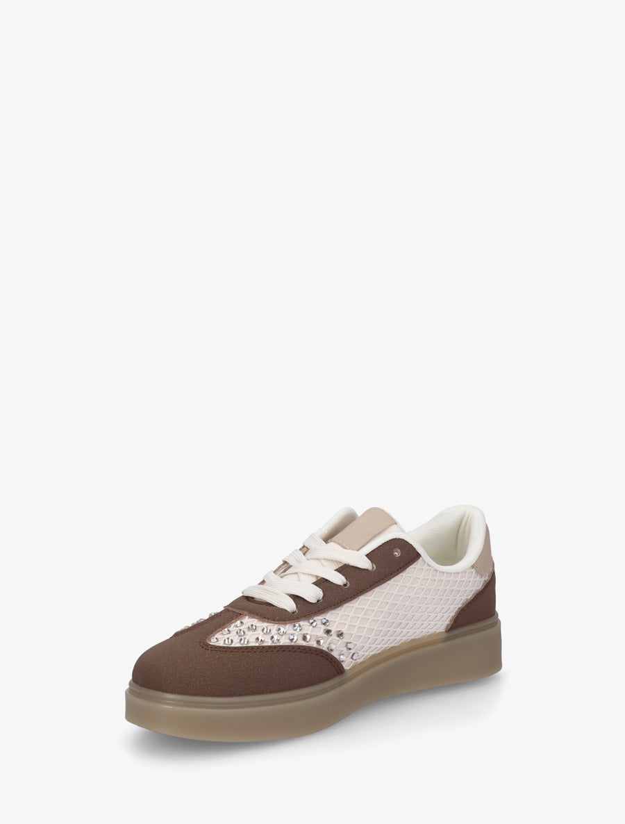 Sneakers strassées à semelle caoutchouc - Marron - 3