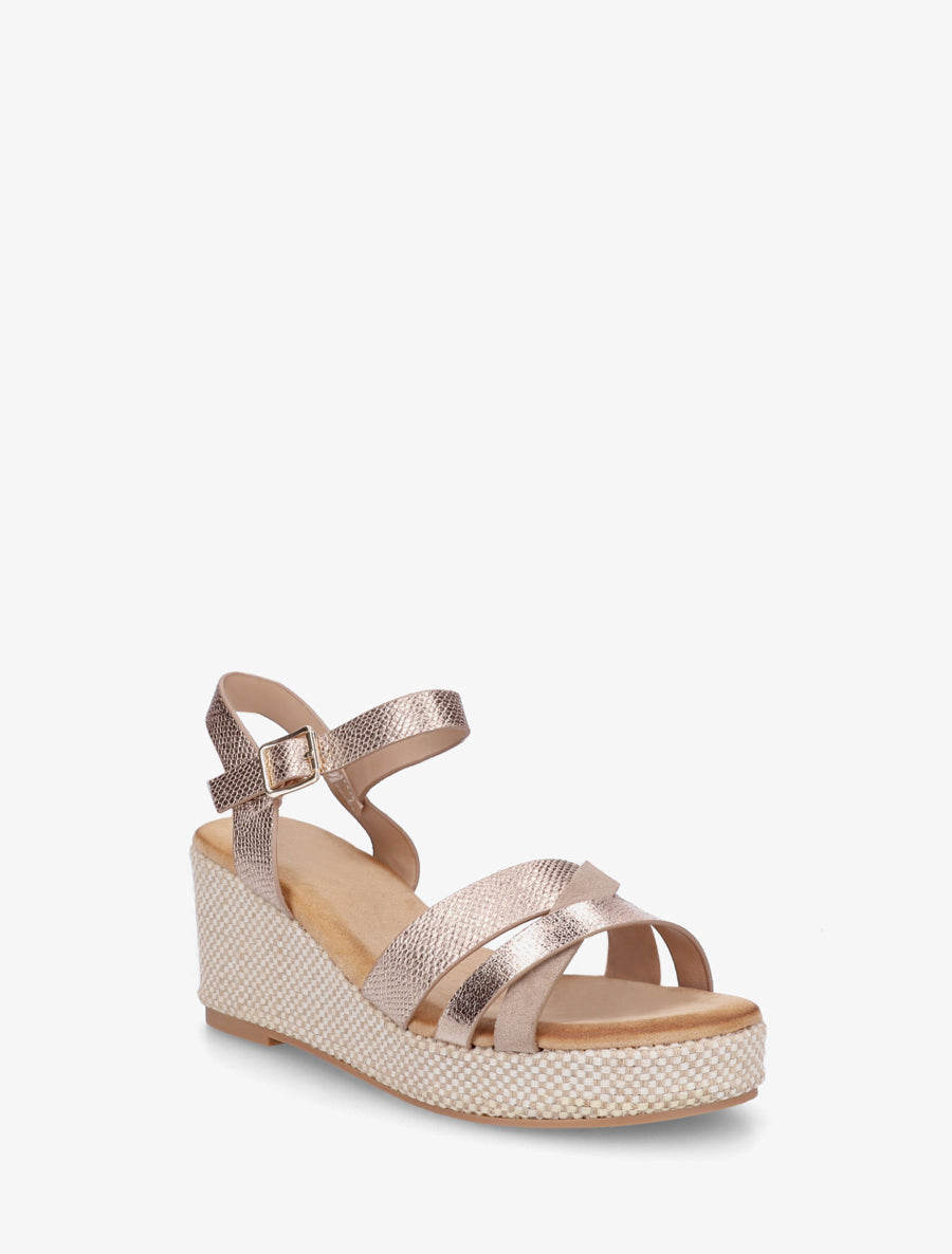 Sandales compensées effet python irisé - Rose gold - 2