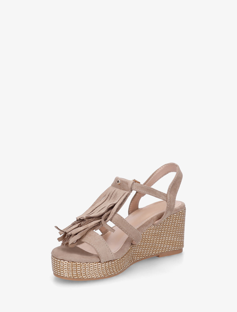 Sandales compensées à franges - Taupe - 3