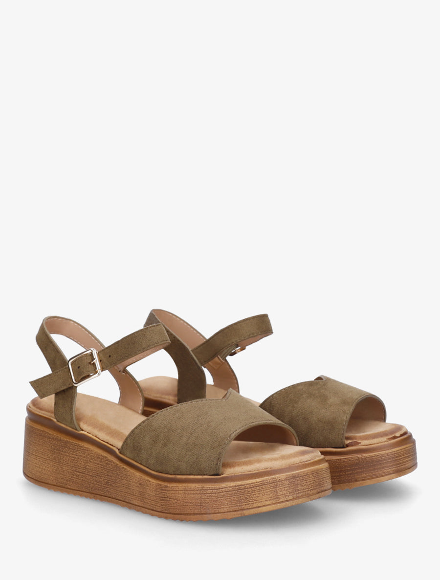Sandales en suédine à bride en V - Kaki - 4