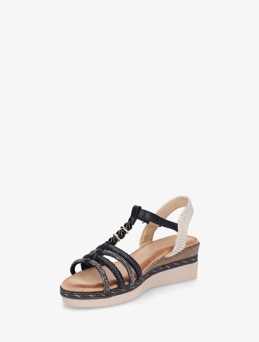 Sandales à brides tressées et strassées - Noir - 3