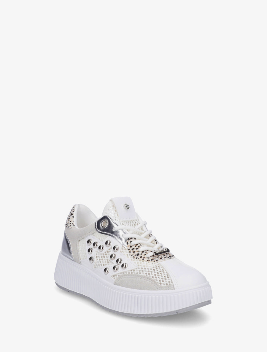Baskets ajourées à strass et plateforme striée - Gris - 2