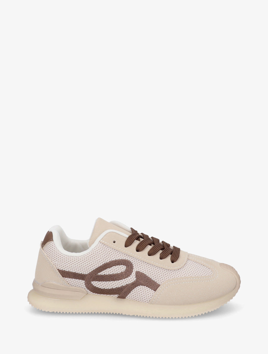 Baskets bimatière à broderie fantaisie - Marron - 1