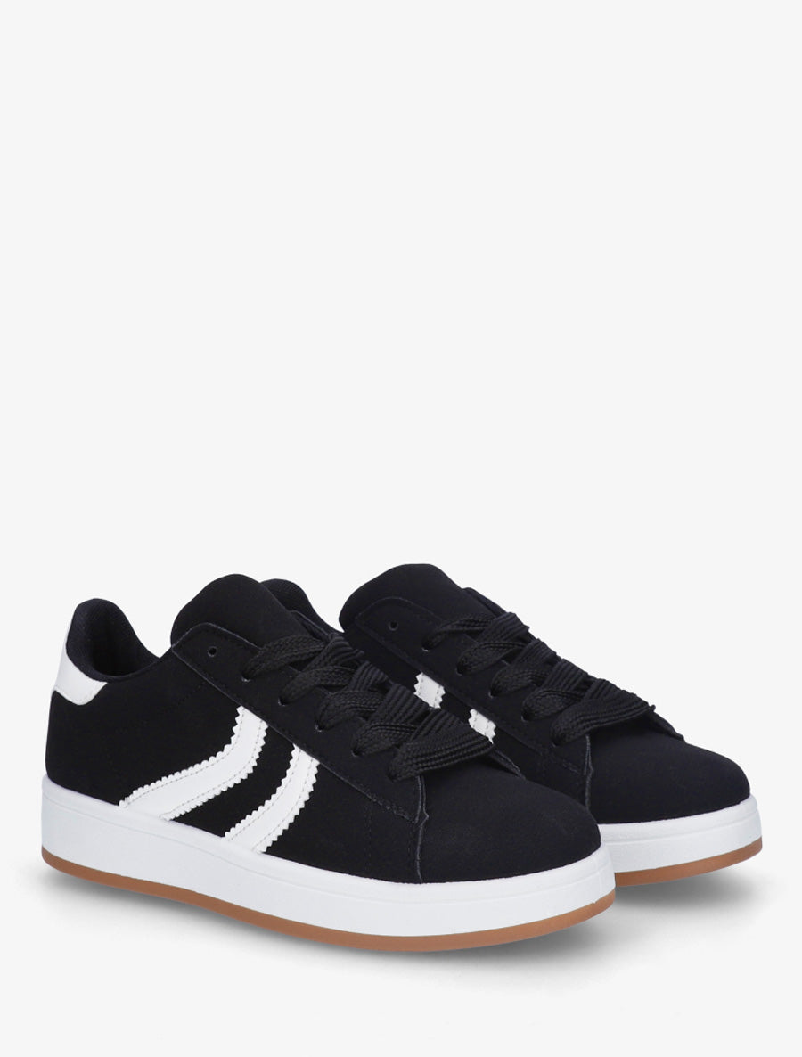 Baskets effet nubuck à bandes dentelées - Noir - 4