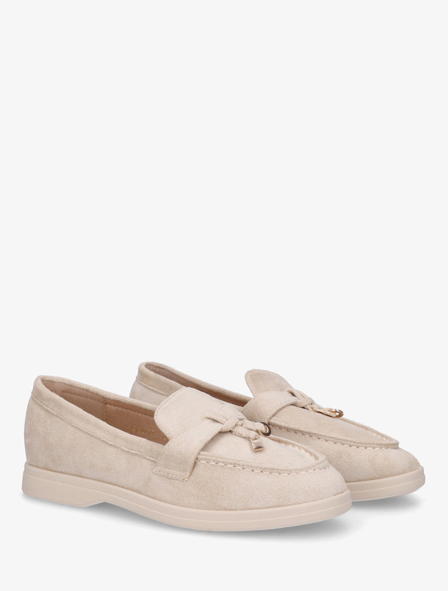 Mocassins en suédine à boucle décorative - Beige - 4