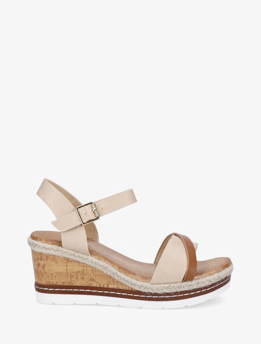 Sandales compensées à semelle effet bois - Beige - 1